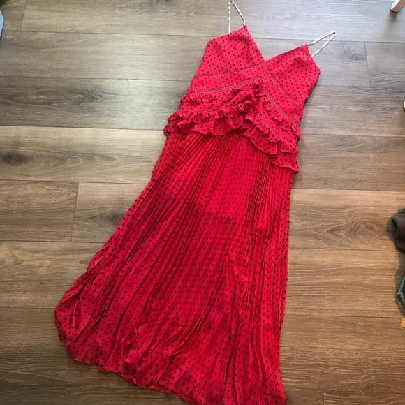 Self Portrait Crochet Trimmed Ruffled Plumetis Maxi Dress Size 6 - Picture 5 of 13